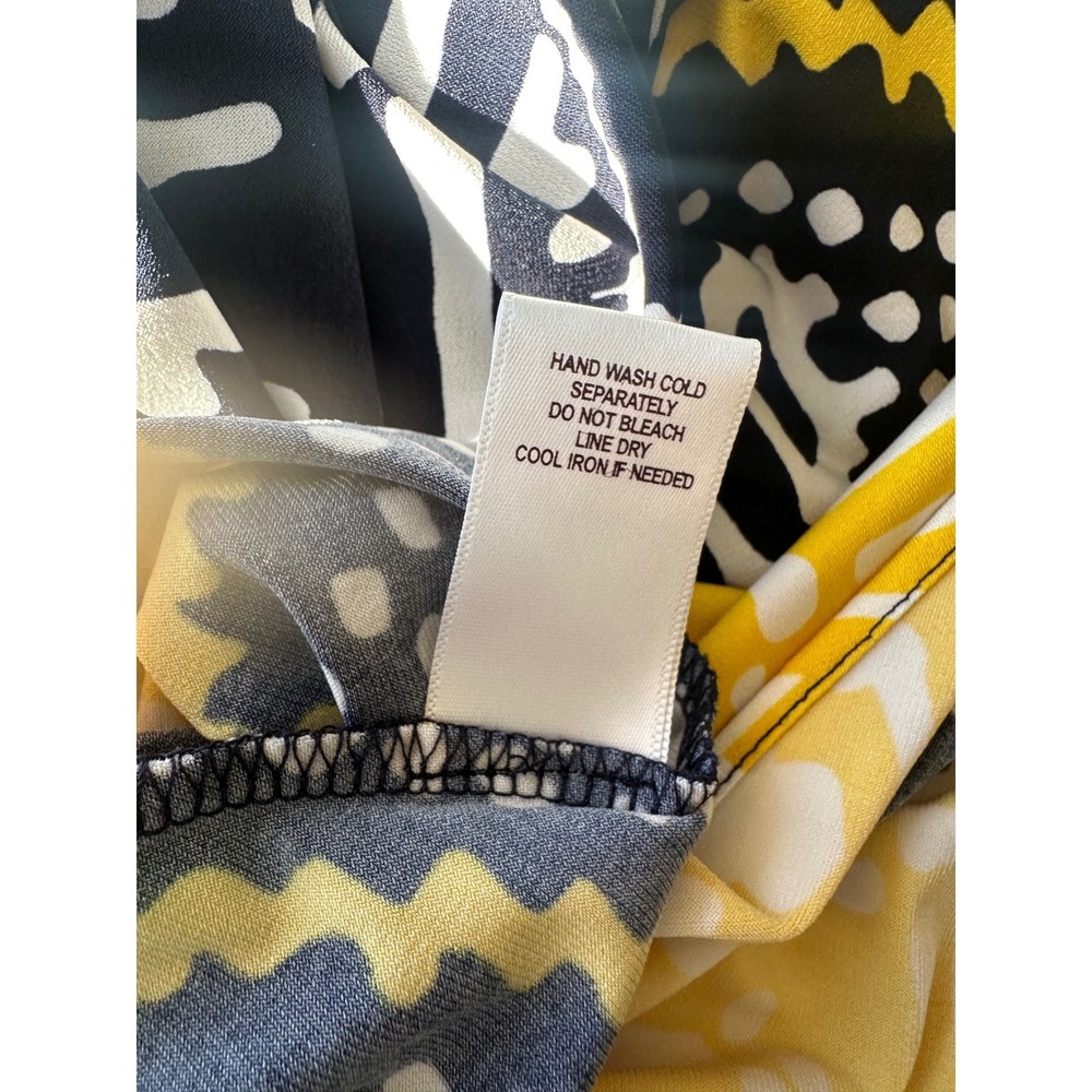 Dressbarn Halter Neck Handkerchief Hem‎ Dress Navy White Yellow Geometric L - Picture 8 of 8